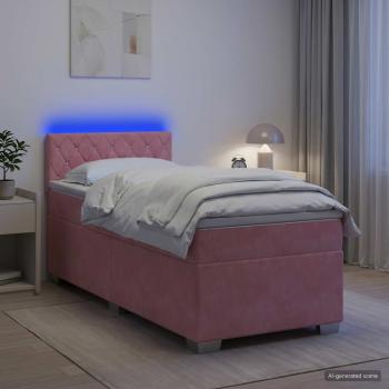 Boxspringbett mit Matratze und LED Rosa 80 x 200 cm Samt