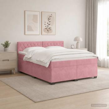 ARDEBO.de - Boxspringbett mit Matratze und LED Rosa 140 x 200 cm Samt