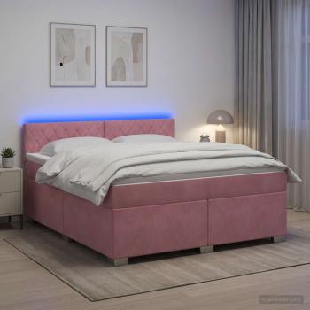 Boxspringbett mit Matratze und LED Rosa 140 x 200 cm Samt