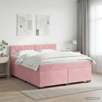 Boxspringbett mit Matratze und LED Rosa 140 x 200 cm Samt