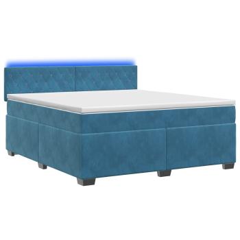 Boxspringbett mit Matratze und LED Blau 160 x 200 cm Samt