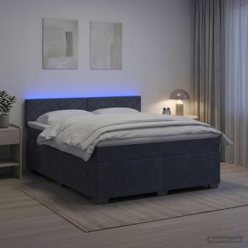 Boxspringbett mit Matratze und LED Dunkelgrau 180 x 200 cm Samt