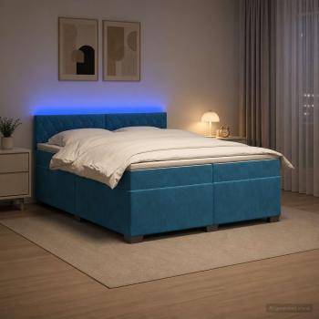 ARDEBO.de - Boxspringbett mit Matratze und LED Blau 200 x 200 cm Samt