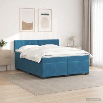 Boxspringbett mit Matratze und LED Blau 200 x 200 cm Samt