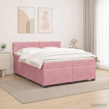 ARDEBO.de - Boxspringbett mit Matratze und LED Rosa 200 x 200 cm Samt