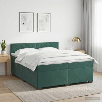 Boxspringbett mit Matratze und LED Dunkelgrün 200 x 200 cm Samt