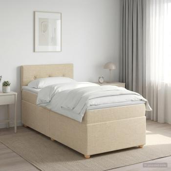 ARDEBO.de - Boxspringbett mit Matratze mit Kopfteil Creme 80 x 200 cm Stoff