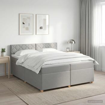 ARDEBO.de - Boxspringbett mit Matratze Hellgrau 200 x 200 cm Stoff
