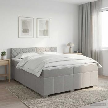 ARDEBO.de - Boxspringbett mit Matratze Hellgrau 200 x 200 cm Stoff