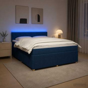 ARDEBO.de - Boxspringbett mit Matratze mit Kopfteil Blau 160 x 200 cm Stoff