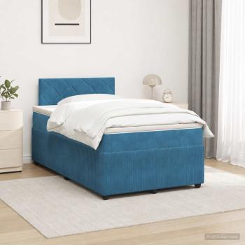 ARDEBO.de - Boxspringbett mit Matratze mit Kopfteil Blau 120 x 190 cm Samt