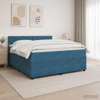 ARDEBO.de - Boxspringbett mit Matratze mit Kopfteil Blau 160 x 200 cm Samt