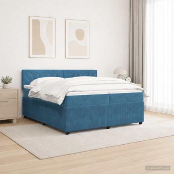 Boxspringbett mit Matratze mit Kopfteil Blau 200 x 200 cm Samt