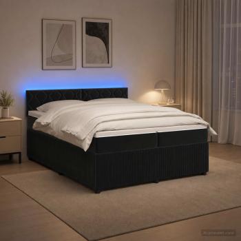 Boxspringbett mit Matratze Schwarz 200 x 200 cm Samt