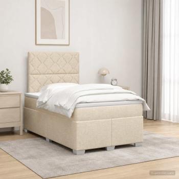 ARDEBO.de - Boxspringbett mit Matratze Creme 120 x 200 cm Stoff
