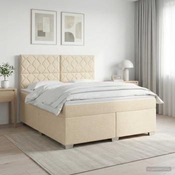 ARDEBO.de - Boxspringbett mit Matratze Creme 160 x 200 cm Stoff