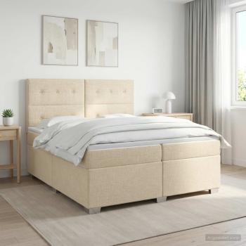 ARDEBO.de - Boxspringbett mit Matratze Creme 200 x 200 cm Stoff