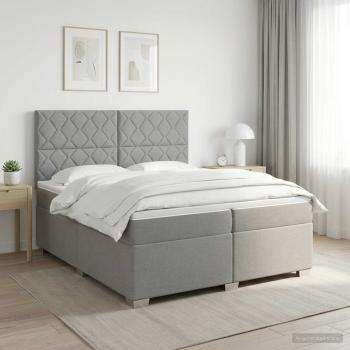 ARDEBO.de - Boxspringbett mit Matratze Hellgrau 200 x 200 cm Stoff
