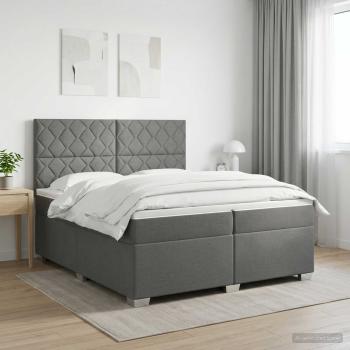 ARDEBO.de - Boxspringbett mit Matratze Dunkelgrau 200 x 200 cm Stoff
