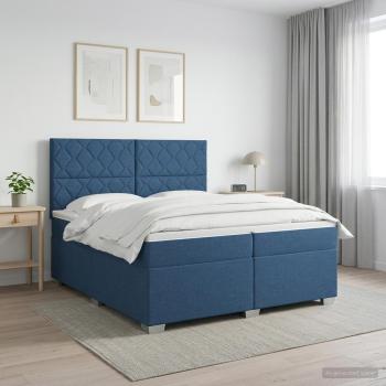 ARDEBO.de - Boxspringbett mit Matratze Blau 200 x 200 cm Stoff