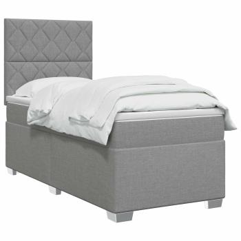 Boxspringbett mit Matratze mit Kopfteil Hellgrau Einzeln Stoff