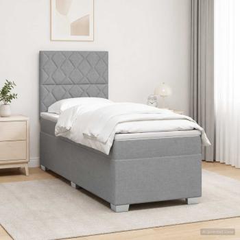 Boxspringbett mit Matratze mit Kopfteil Hellgrau Einzeln Stoff