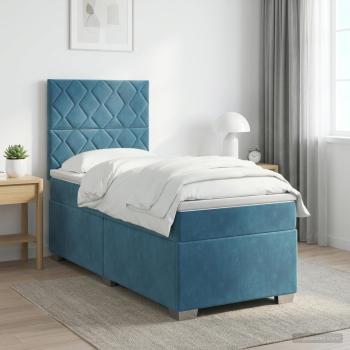 ARDEBO.de - Boxspringbett mit Matratze mit Kopfteil Blau 90 x 200 cm Samt