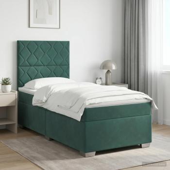 ARDEBO.de - Boxspringbett mit Matratze Dunkelgrün 100 x 200 cm Samt
