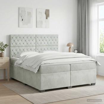 ARDEBO.de - Boxspringbett mit Matratze Hellgrau 200 x 200 cm Samt