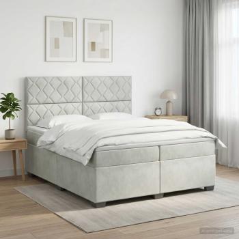ARDEBO.de - Boxspringbett mit Matratze Hellgrau 200 x 200 cm Samt