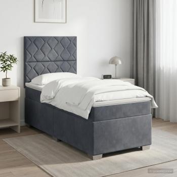 ARDEBO.de - Boxspringbett mit Matratze mit Kopfteil Dunkelgrau Einzeln Samt