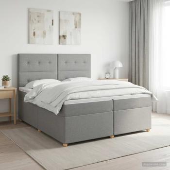 ARDEBO.de - Boxspringbett mit Matratze Hellgrau 200 x 200 cm Stoff