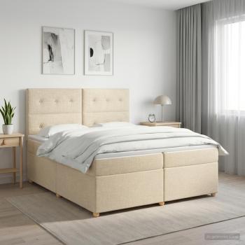 ARDEBO.de - Boxspringbett mit Matratze Creme 200 x 200 cm Stoff