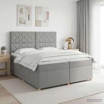 ARDEBO.de - Boxspringbett mit Matratze Hellgrau 200 x 200 cm Stoff