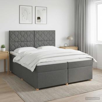 ARDEBO.de - Boxspringbett mit Matratze Dunkelgrau 200 x 200 cm Stoff
