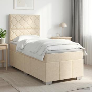 ARDEBO.de - Boxspringbett mit Matratze mit Kopfteil Creme 90 x 200 cm Stoff