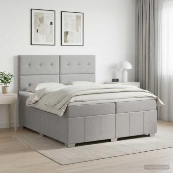 ARDEBO.de - Boxspringbett mit Matratze Hellgrau 200 x 200 cm Stoff