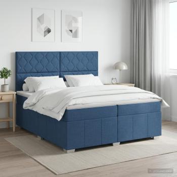 ARDEBO.de - Boxspringbett mit Matratze mit Kopfteil Blau 200 x 200 cm Stoff