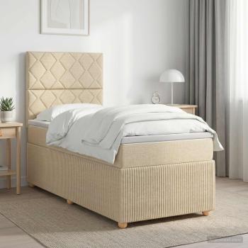 ARDEBO.de - Boxspringbett mit Matratze mit Kopfteil Creme 90 x 200 cm Stoff