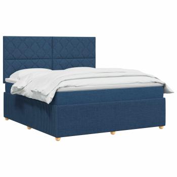 Boxspringbett mit Matratze mit Kopfteil Blau 160 x 200 cm Stoff