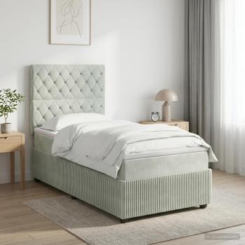 ARDEBO.de - Boxspringbett mit Matratze Hellgrau 90 x 200 cm Samt