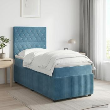ARDEBO.de - Boxspringbett mit Matratze mit Kopfteil Blau 90 x 200 cm Samt