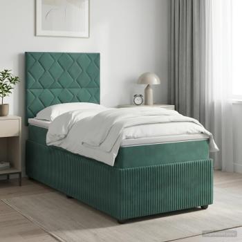 ARDEBO.de - Boxspringbett mit Matratze Dunkelgrün 100 x 200 cm Samt
