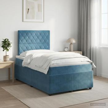 ARDEBO.de - Boxspringbett mit Matratze mit Kopfteil Blau 120 x 200 cm Samt