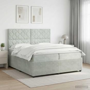 ARDEBO.de - Boxspringbett mit Matratze Hellgrau 200 x 200 cm Samt