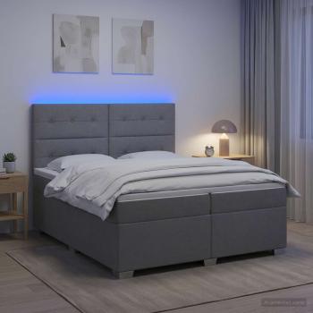 ARDEBO.de - Boxspringbett mit Matratze Hellgrau 200 x 200 cm Stoff