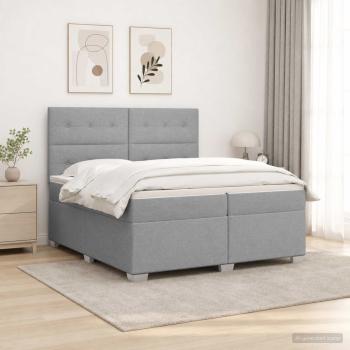 Boxspringbett mit Matratze Hellgrau 200 x 200 cm Stoff