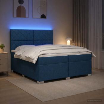 ARDEBO.de - Boxspringbett mit Matratze mit Kopfteil Blau 200 x 200 cm Stoff