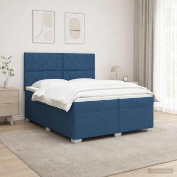 Boxspringbett mit Matratze mit Kopfteil Blau 200 x 200 cm Stoff