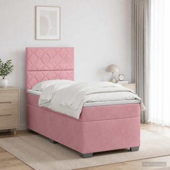 ARDEBO.de - Boxspringbett mit Matratze mit Kopfteil Rosa 80 x 200 cm Samt